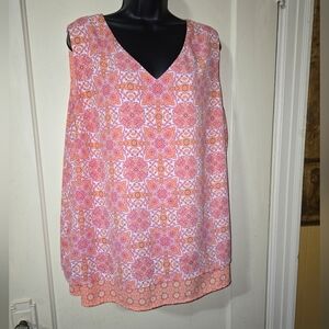 J. Jill Floral Pink & Orange Sleeveless Lined Hi Low Top Size 2X